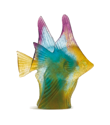 Daum Art Glass Daum Crystal Fish Pair - Amber Green