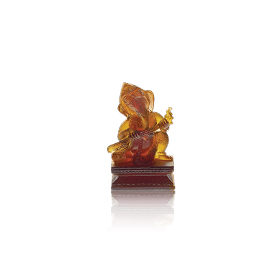Daum Art Glass Daum Crystal Ganesh Musician Dholak - Amber