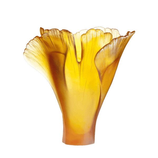 Daum Crystal Ginkgo Vase in Amber