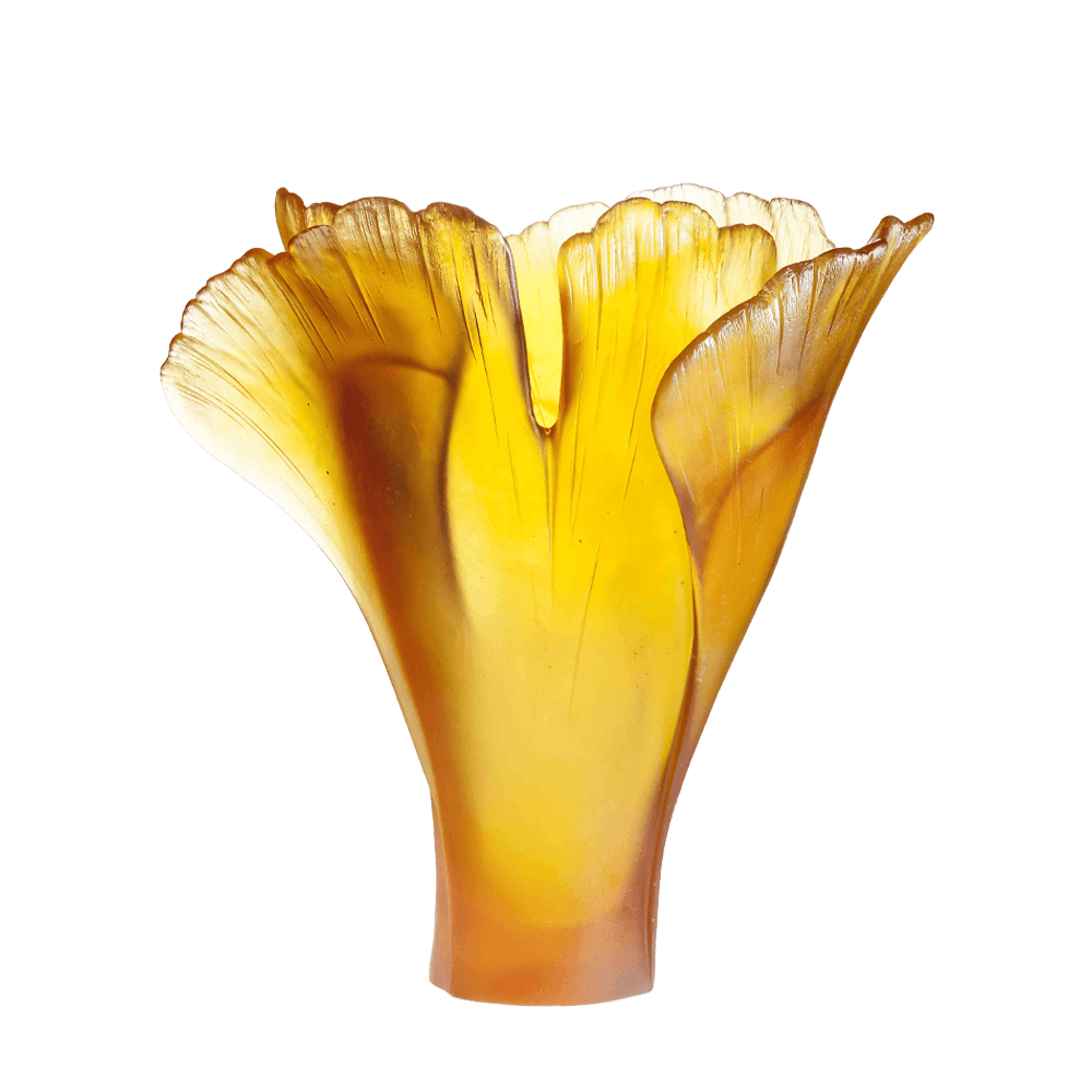 Daum Art Glass Daum Crystal Ginkgo Vase in Amber