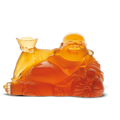 Daum Art Glass Daum Crystal Happy Buddha - Amber