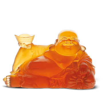 Daum Art Glass Daum Crystal Happy Buddha - Amber
