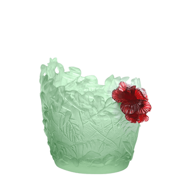 Daum Art Glass Daum Crystal Hibiscus Medium Vase - Light Green Red