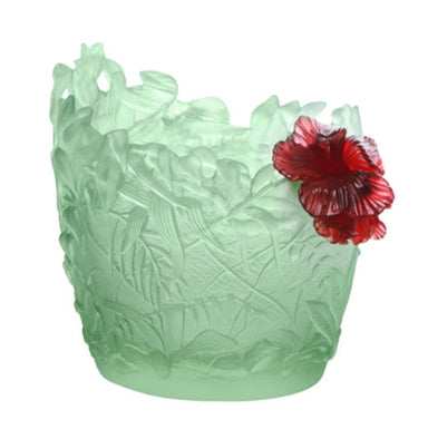 Daum Art Glass Daum Crystal Hibiscus Medium Vase - Light Green Red