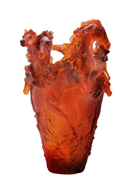 Daum Art Glass Daum Crystal Horse Magnum Vase - Amber