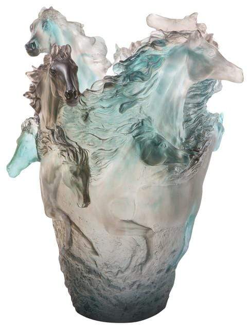 Daum Crystal Horse Vase - Grey Blue