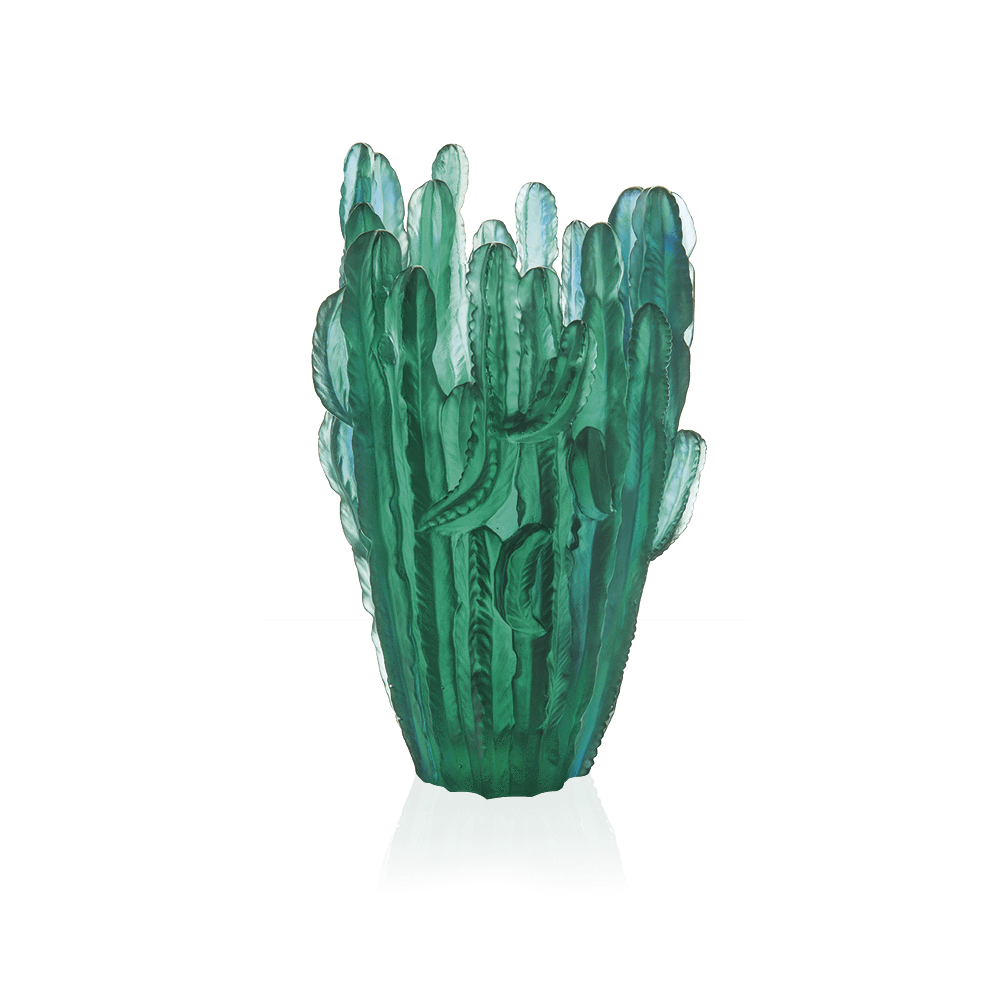 Daum Crystal Jardin de Cactus Large Green Vase by Emilio Robba