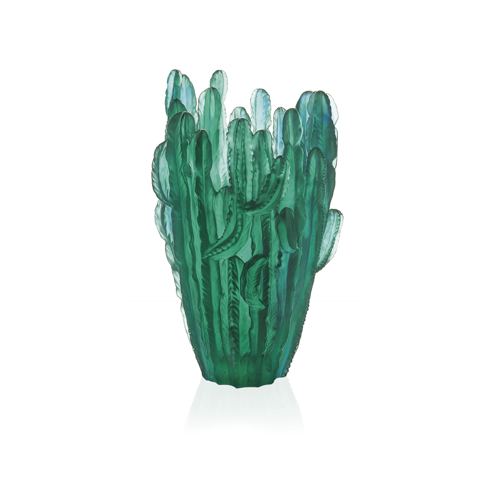 Daum Art Glass Daum Crystal Jardin de Cactus Large Green Vase by Emilio Robba