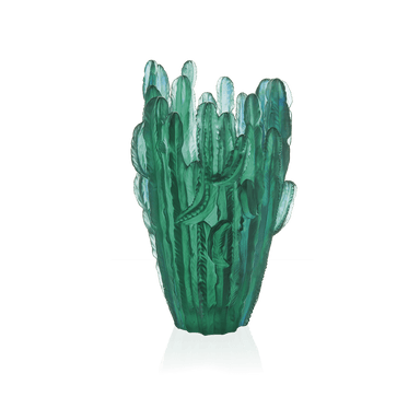 Daum Art Glass Daum Crystal Jardin de Cactus Large Green Vase by Emilio Robba