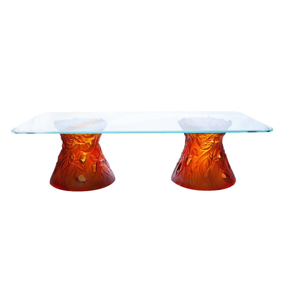 Daum Art Glass Daum Crystal Large Amber Coffee Table Vegetal