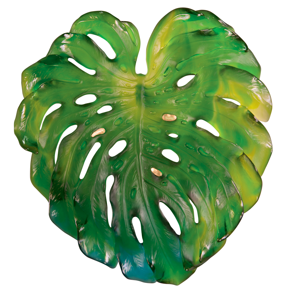 Daum Crystal Monstera Large Wall Leaf in Green by Emilio Robba