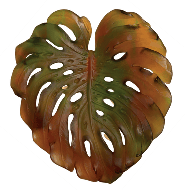 Daum Art Glass Daum Crystal Monstera Small Wall Leaf in Amber & Green by Emilio Robba