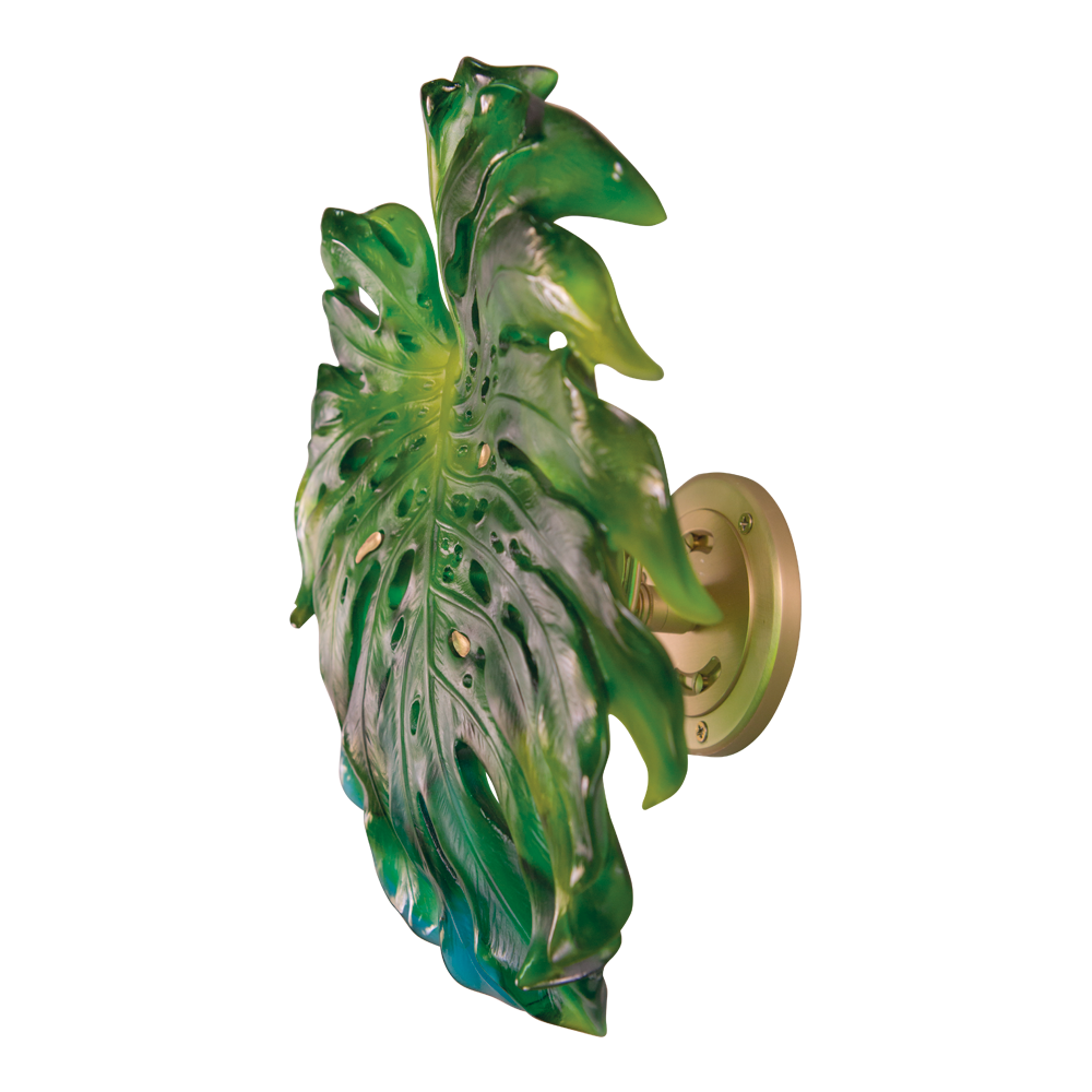 Daum Crystal Monstera Small Wall Leaf in Green by Emilio Robba