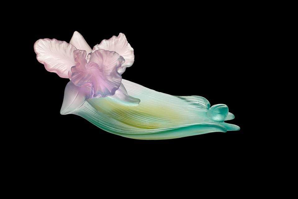 Daum Art Glass Daum Crystal Orchid Ornamental Dish