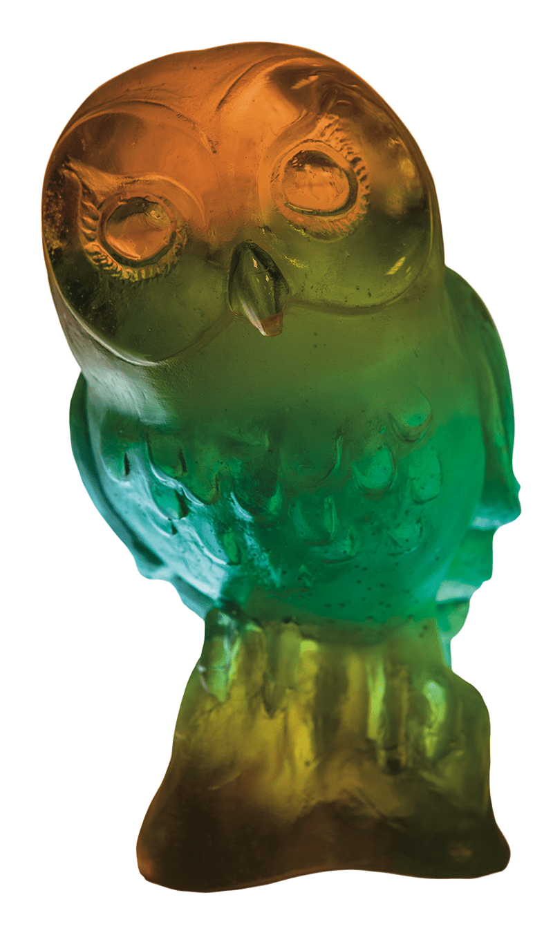 Daum Art Glass Daum Crystal Owl - Green Amber