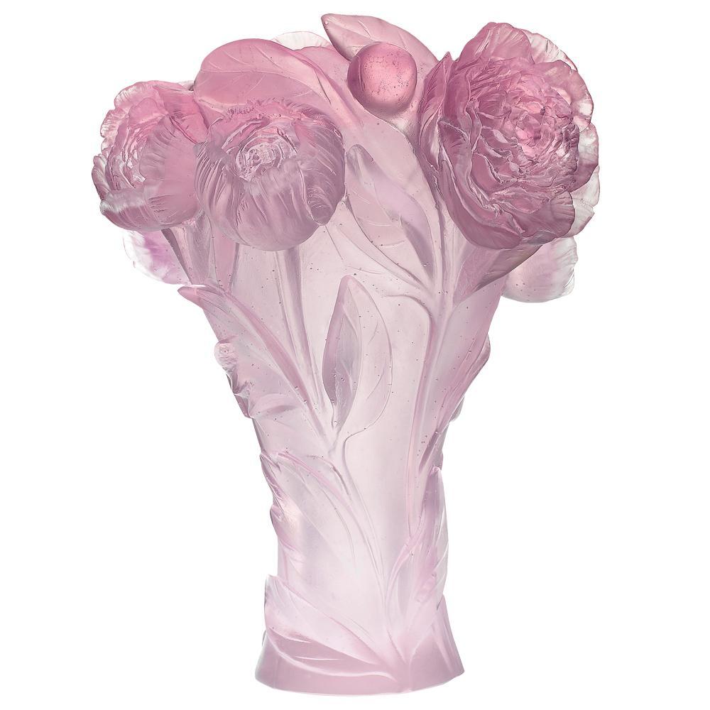 Daum Art Glass Daum Crystal Peony Large Vase - Powdered White