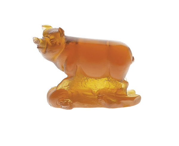 Daum Crystal Pig Chinese Horoscope in Amber
