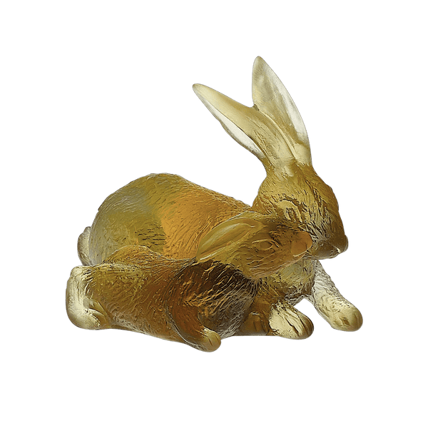 Daum Crystal Rabbits Chinese Horoscope in Amber & Grey