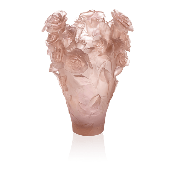 Daum Crystal Rose Passion Magnum Vase in Pink