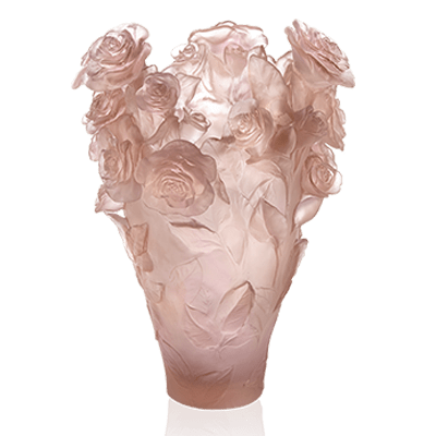 Daum Art Glass Daum Crystal Rose Passion Magnum Vase in Pink