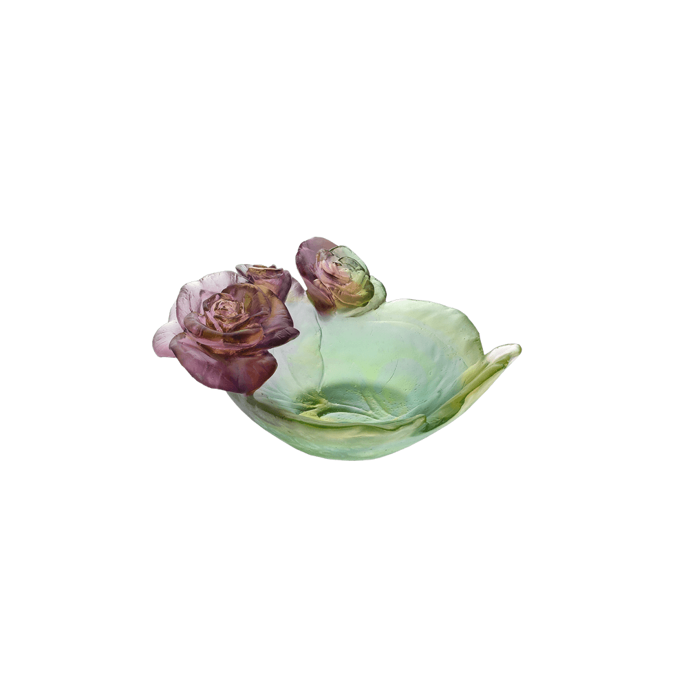Daum Art Glass Daum Crystal Rose Passion Small Bowl - Green & Pink