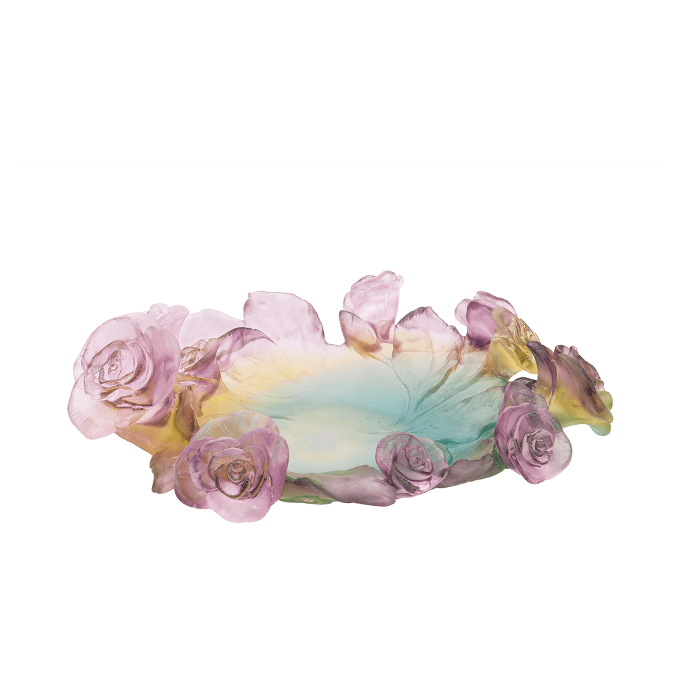 Daum Art Glass Daum Crystal Rose Passion Small Bowl - Green Pink