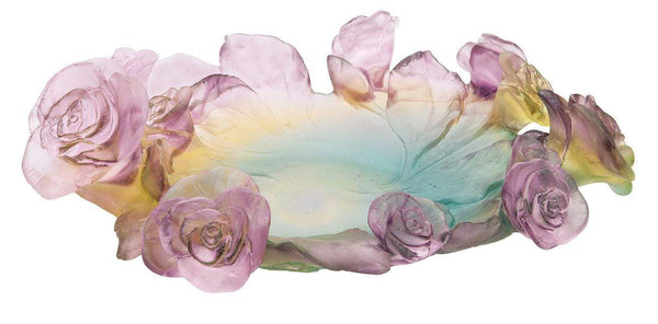 Daum Art Glass Daum Crystal Rose Passion Small Bowl - Green Pink