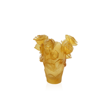 Daum Art Glass Daum Crystal Rose Passion Small Yellow Vase