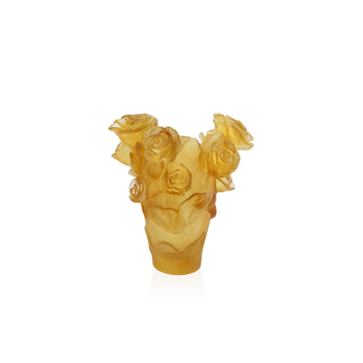 Daum Art Glass Daum Crystal Rose Passion Small Yellow Vase