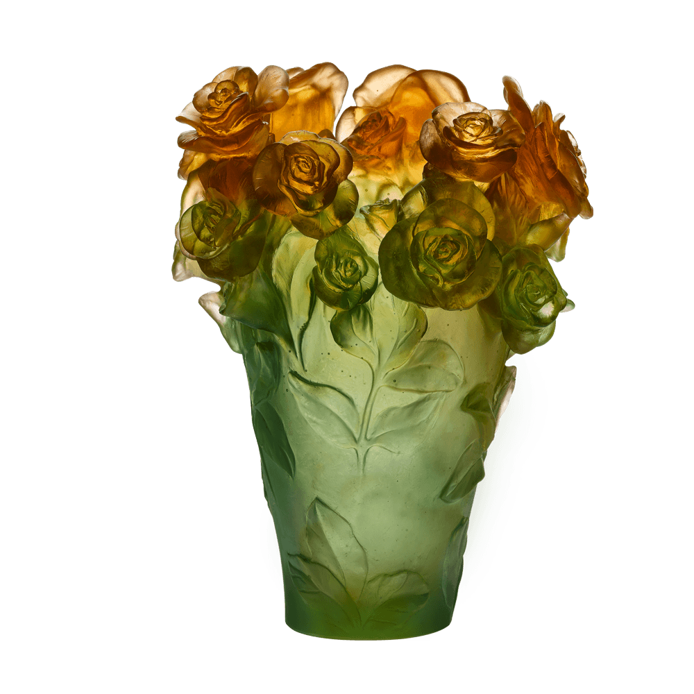 Daum Art Glass Daum Crystal Rose Passion Vase- Green Orange