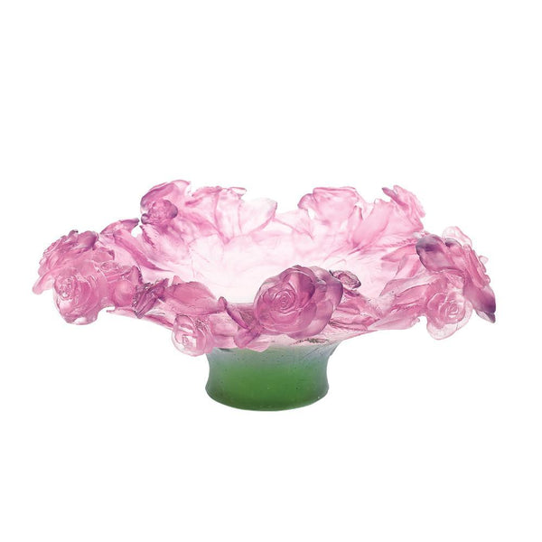 Daum Art Glass Daum Crystal Roses Footed Bowl