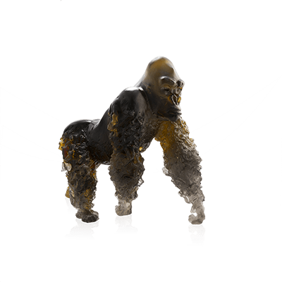 Daum Art Glass Daum Crystal Silverback Gorilla in Amber Grey by Jean-No