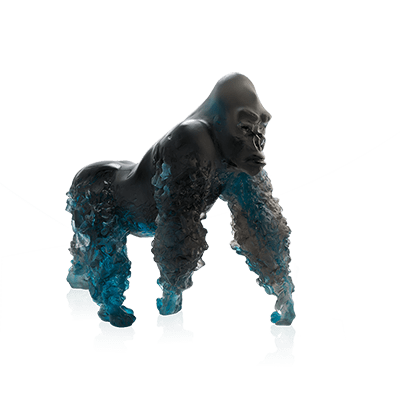 Daum Art Glass Daum Crystal Silverback Gorilla in Blue Grey by Jean-No