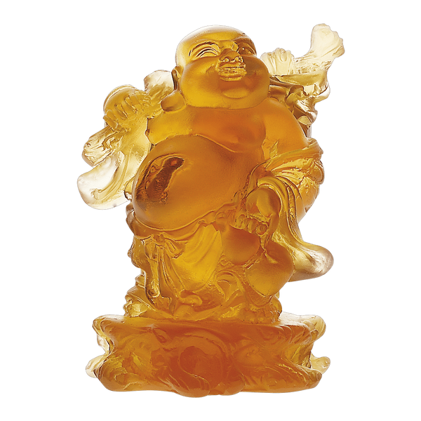 Daum Art Glass Daum Crystal Standing Buddha - Amber