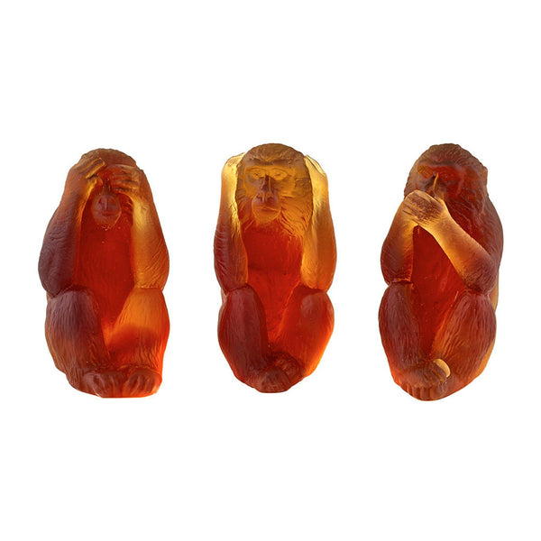 Daum Art Glass Daum Crystal Three Wise Monkeys - Amber