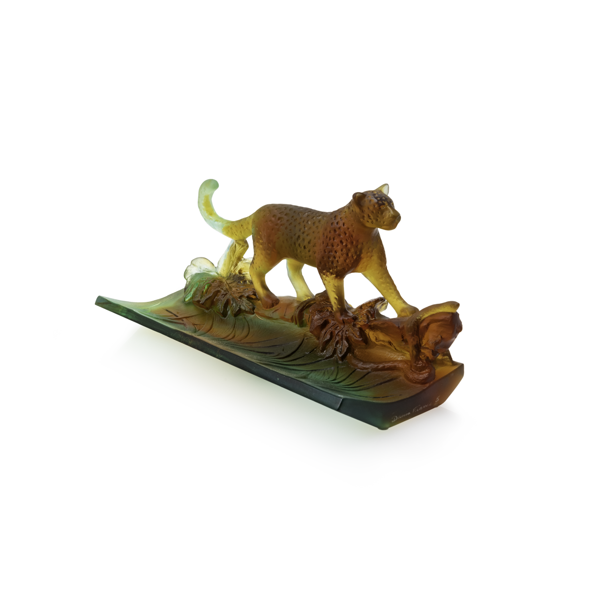 Daum Art Glass Daum Crystal Tropical Leopard Pencil Holder in Amber & Green