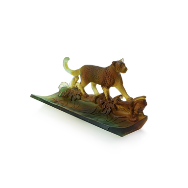 Daum Art Glass Daum Crystal Tropical Leopard Pencil Holder in Amber & Green