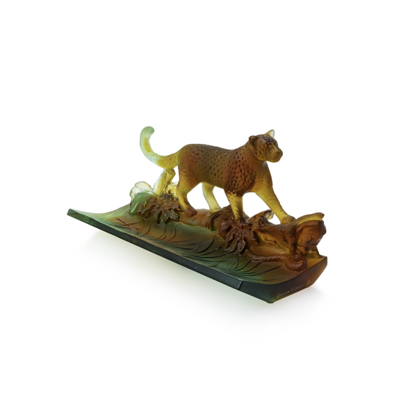 Daum Art Glass Daum Crystal Tropical Leopard Pencil Holder in Amber & Green