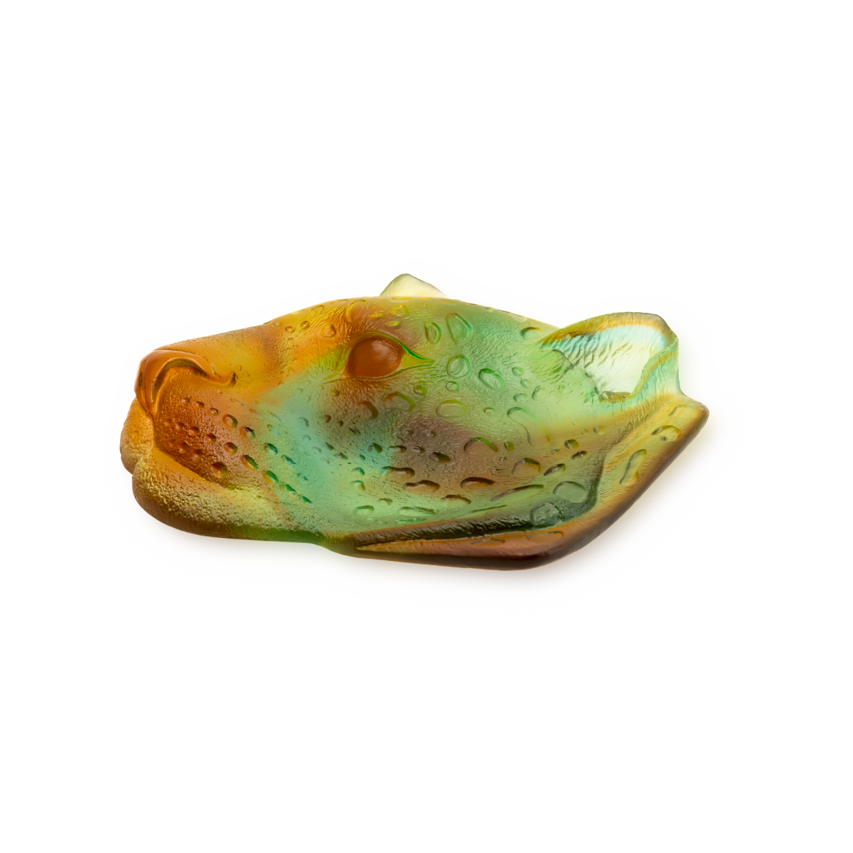 Daum Art Glass Daum Crystal Tropical Leopard Tray in Amber & Green