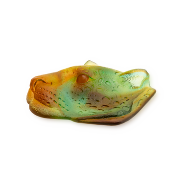 Daum Art Glass Daum Crystal Tropical Leopard Tray in Amber & Green