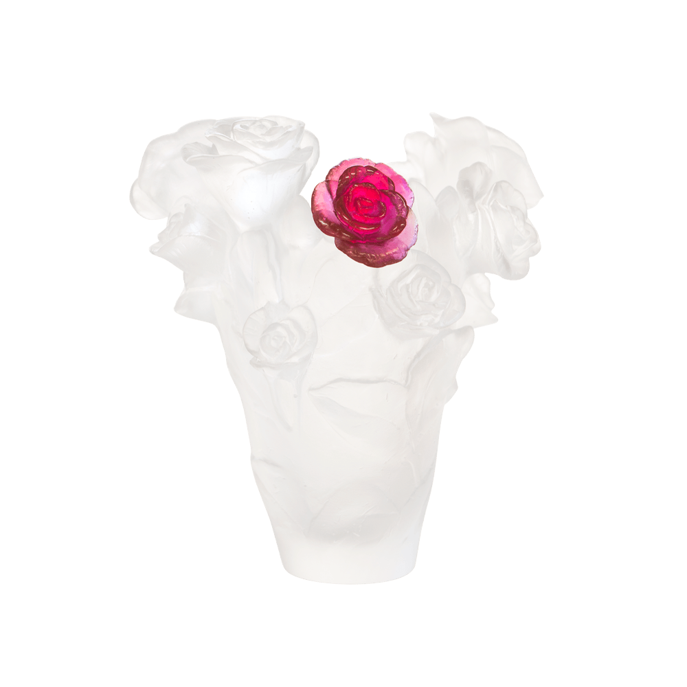 Daum Art Glass Daum Crystal White Vase With Red Flower Rose Passion