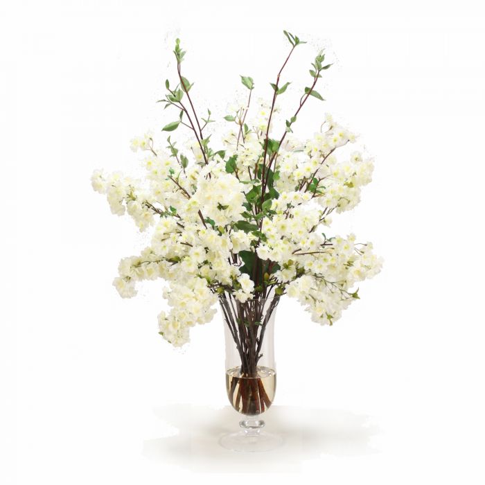 Cream White Cherry Blossoms in Flared Urn