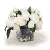 Cream White Peonies and Roses in Glass Square
