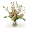 Pink Pear Blossom with Peegee Hydrangea's in Lg Rimmed Glass