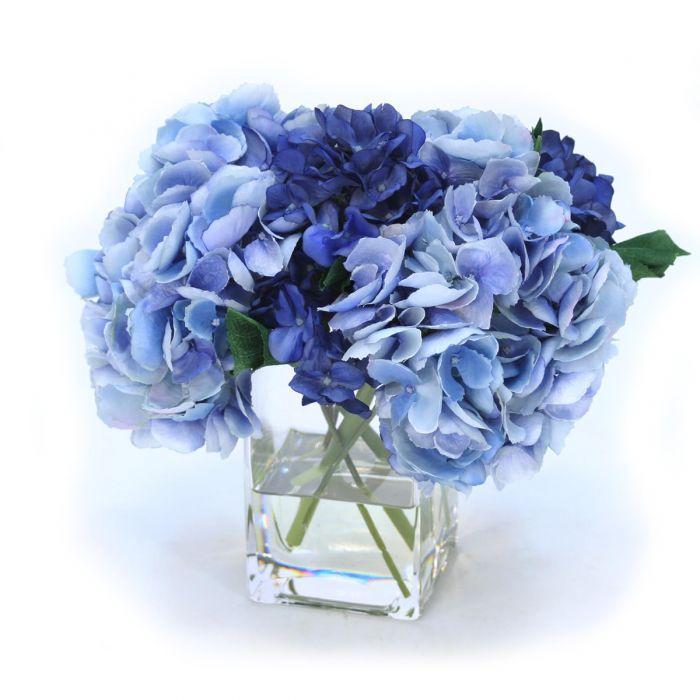 Square Blue Unique Glass Vase Flower Container for Kitchen Dining