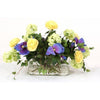 Waterlook® Blue, Green, and Yellow Spring Mix in Oval Glass Vase