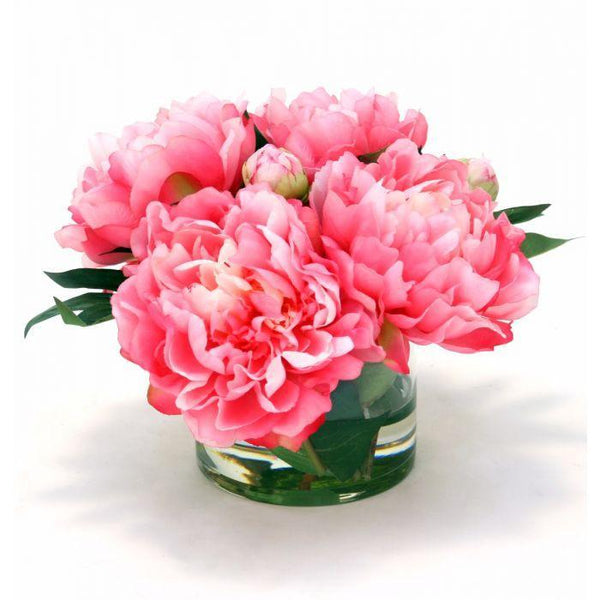Waterlook® Hot Pink Peonies in Round Glass Vase