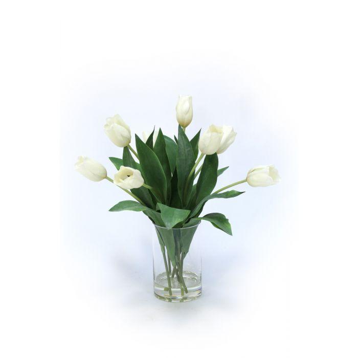 Waterlook® Ivory Tulips in Glass Cylinder
