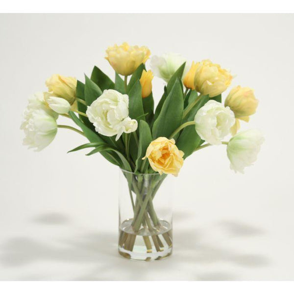 Waterlook® Mixed Yellow and Cream Green Tulips in Tall Glass Cylinder