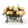 Waterlook® Peach and Champagne Roses in Rectangle Glass Planter with Optional Metal Stand